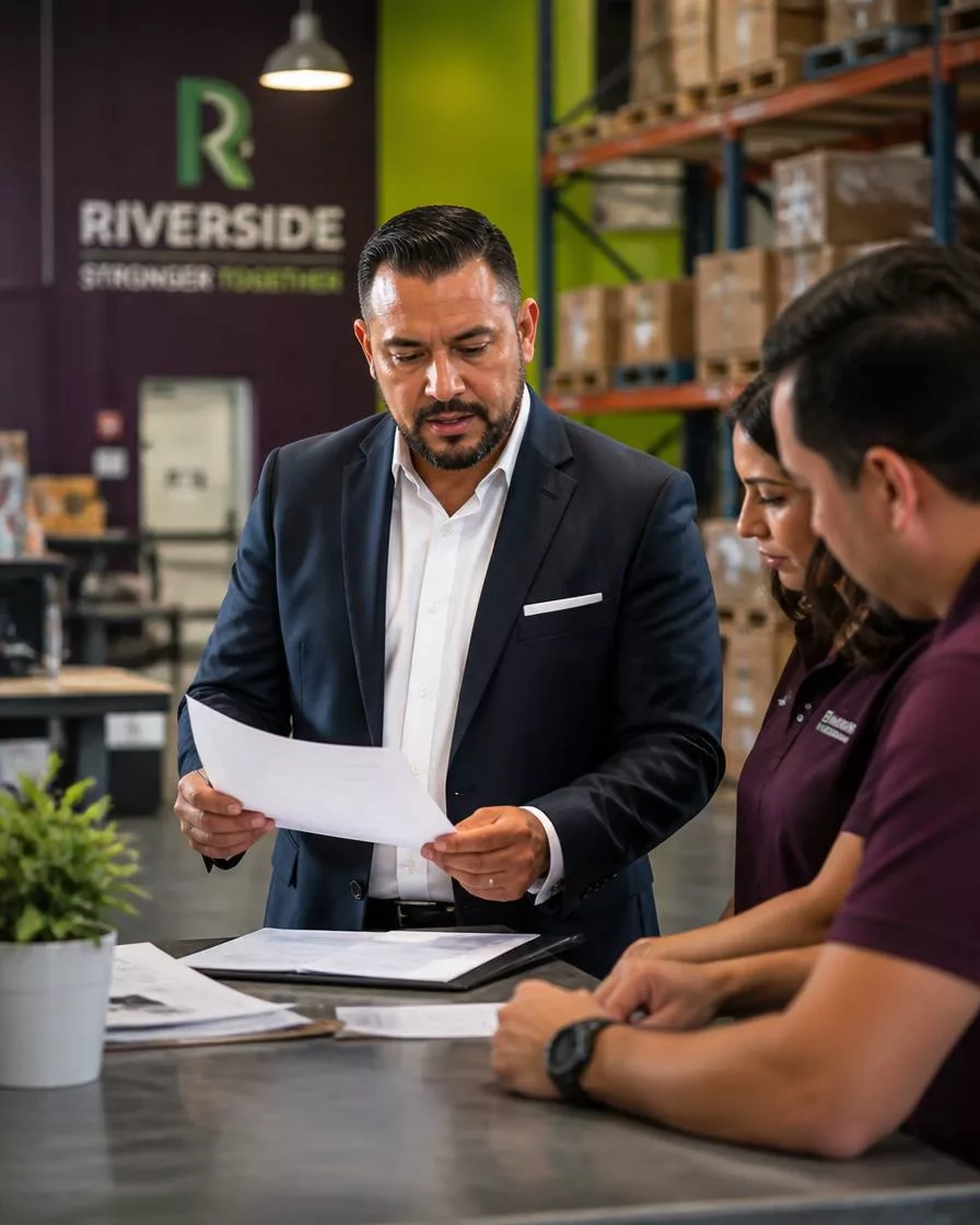 Kingsley Lending advisor reviewing loan options with a Riverside business owner