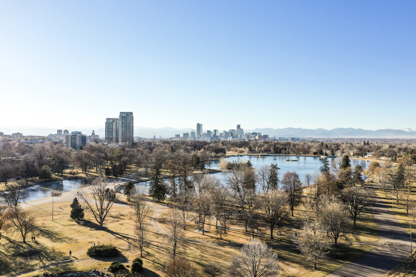 Denver, Colorado skyline with Rocky Mountains