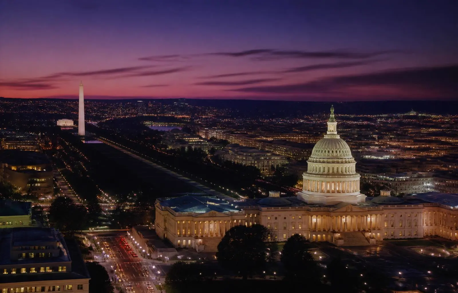 Washington, DC skyline at dusk
