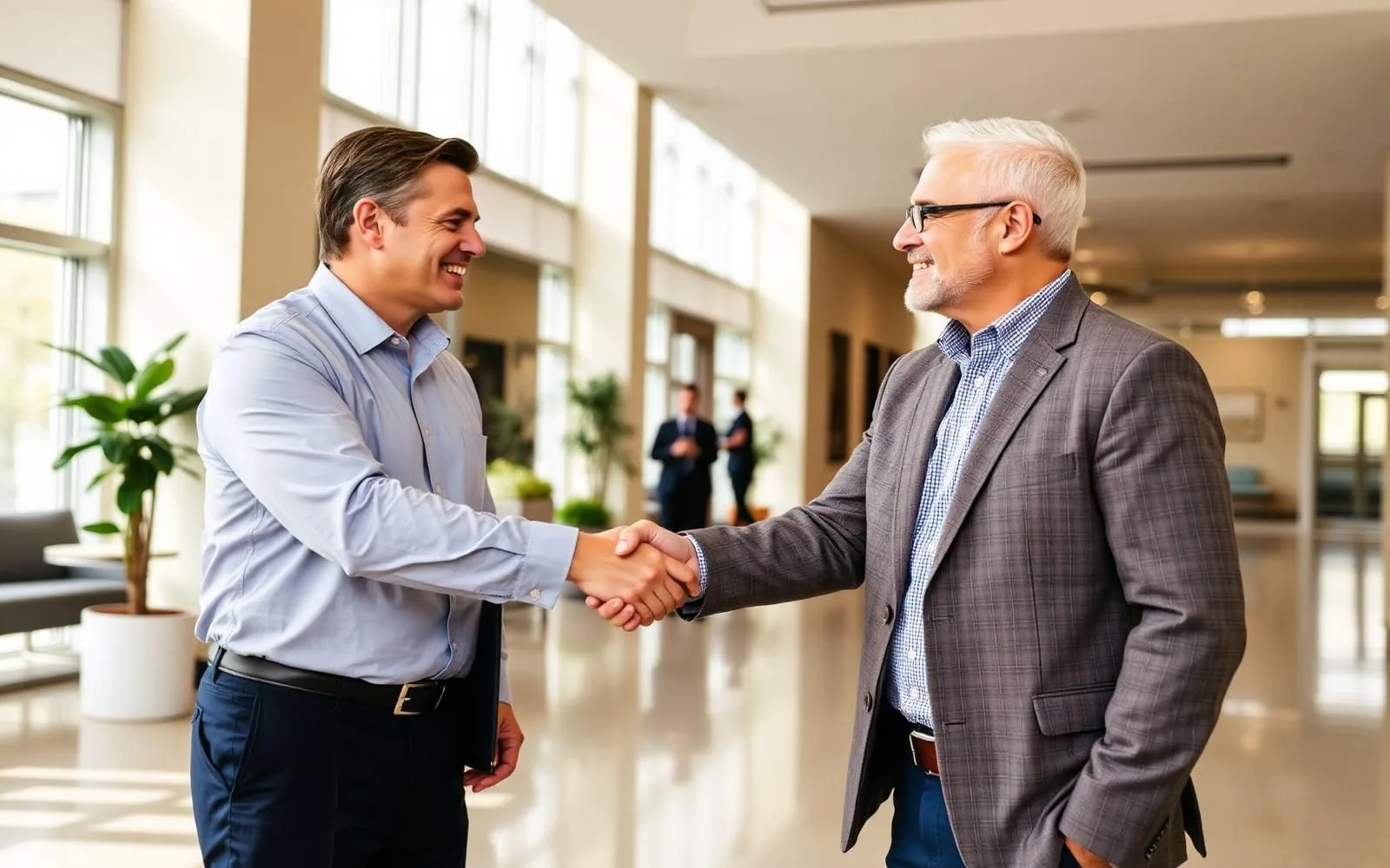 Hawthorne banker greeting a St. Louis business owner