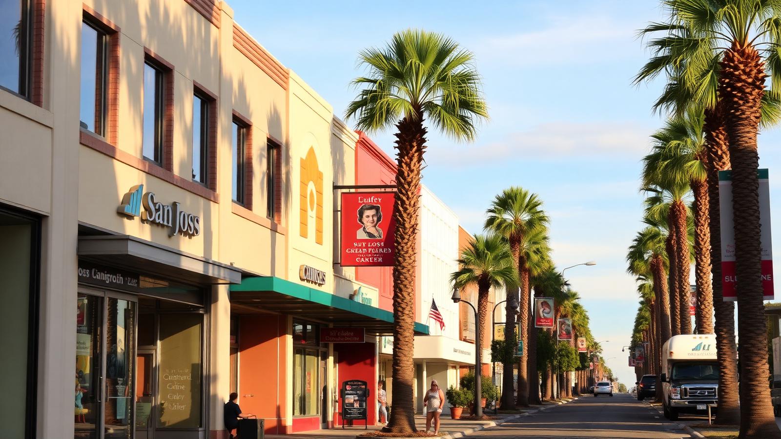 Local San Jose storefront with the Santa Cruz mountains in the distance